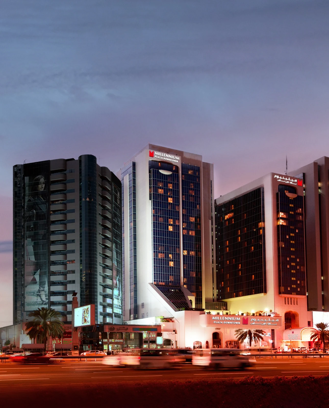 Millennium Plaza Downtown Hotel Dubai exterior at dusk