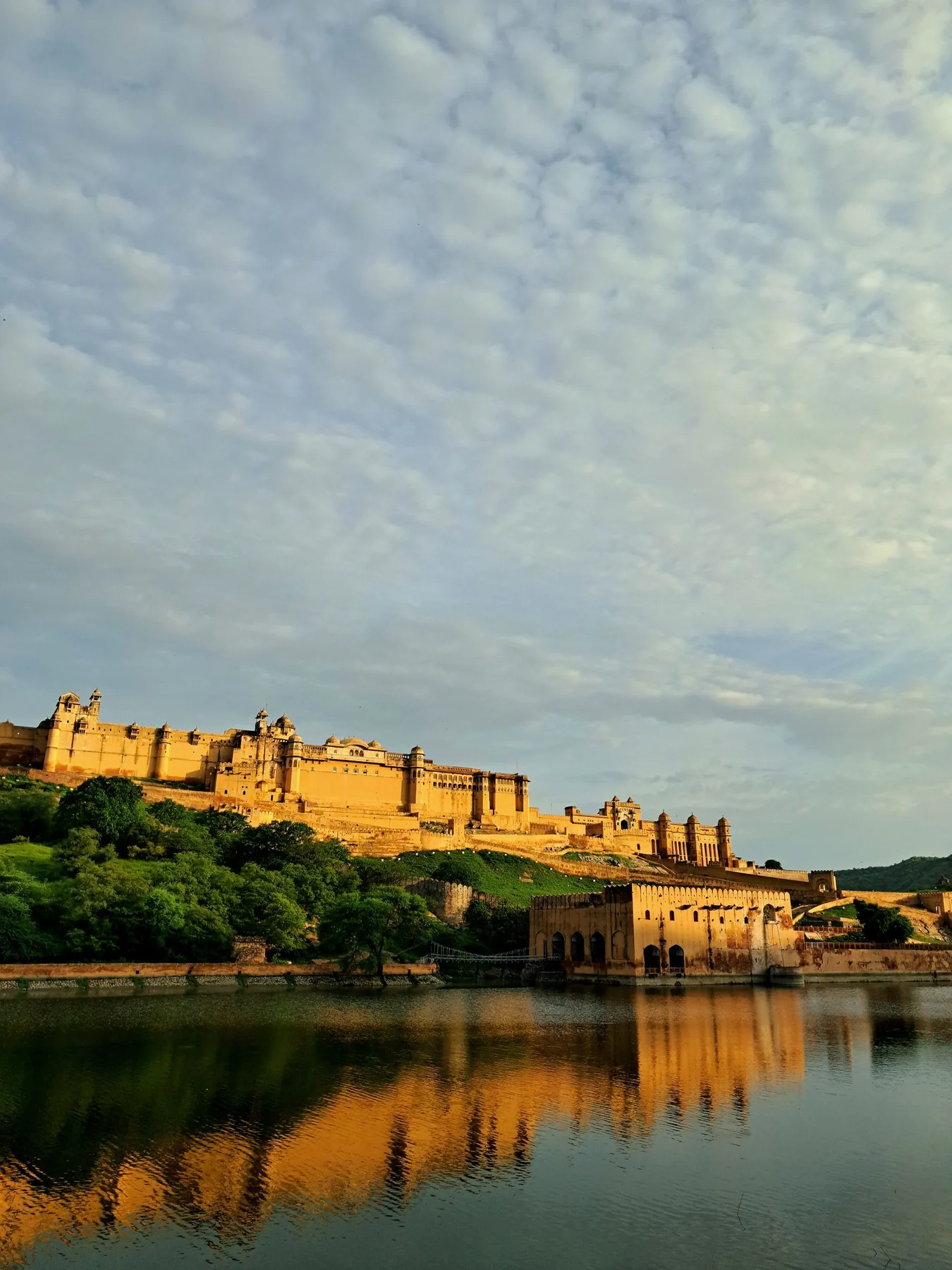 Amber Fort reflected in Maota Lake near Jaipur.