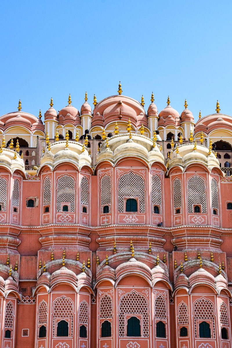 The pink facade of Hawa Mahal in Jaipur