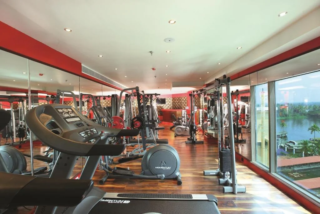 Hotel fitness centre with treadmills and exercise equipment.