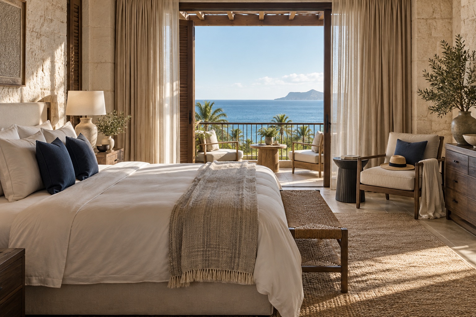 Illustrative guest room prepared for a holiday stay